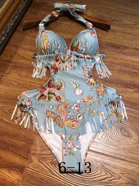 

2020 women light blue red yellow flower tassels one-piece swimsuit fashion swimsuit size s-xl available, Silver
