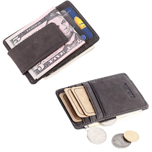 

men wallets money clip carteira vintage style leather money holder male clamp for clip purse, Black