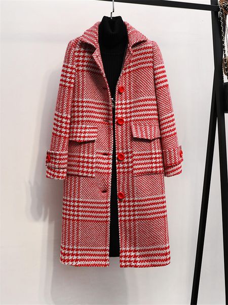 

new autumn winter woolen coat for women large size houndstooth woolen coat loose fashion vintage temperament tweed jacket f2103, Black