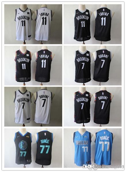 

mens womens youth brooklyn nets 11 kyrie irving 7 kevin durant dallas mavericks 77 luka doncic basketball jersey, Black;red