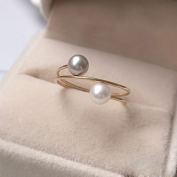 

5mm natural freshwater pearl rings handmade gold filled jewelry knuckle mujer boho bague femme minimalism anelli ring for women, Golden;silver