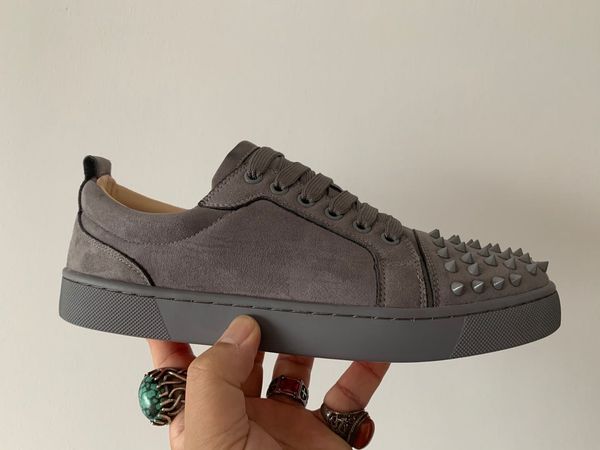 

red bottoms casual shoes suedue leather men women shoes size 35-47 us12 with box stud spike shoes low cut party loafers, Black