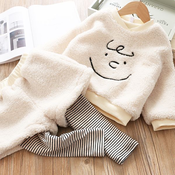 

children's sets baby girls thick sweaters and pants winter, White