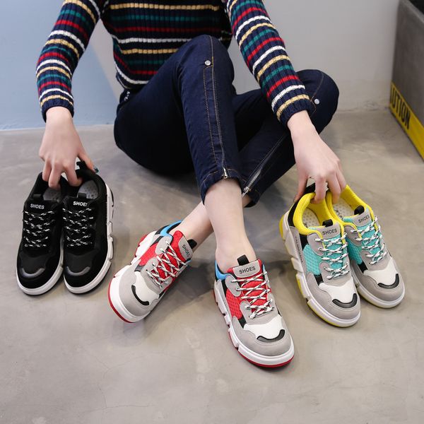 

ins super fire shoes female spring korean harajuku ulzzang wild sports retro old shoes hong kong women's slip on sneakers, Black