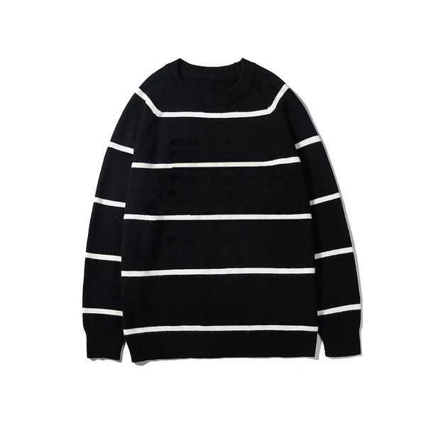 

топ черного качества цвета mens женщины роскошных пуловеры модельер марк white stripe crew neck с длинным рукавом свитер, White;black