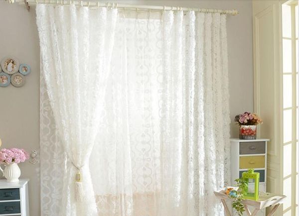 2019 Rose Curtain Simple Modern Three Dimensional Rose Embroidered Curtains Net Yarn Small Fresh Solid White Pink Wedding Bedroom Gauze From
