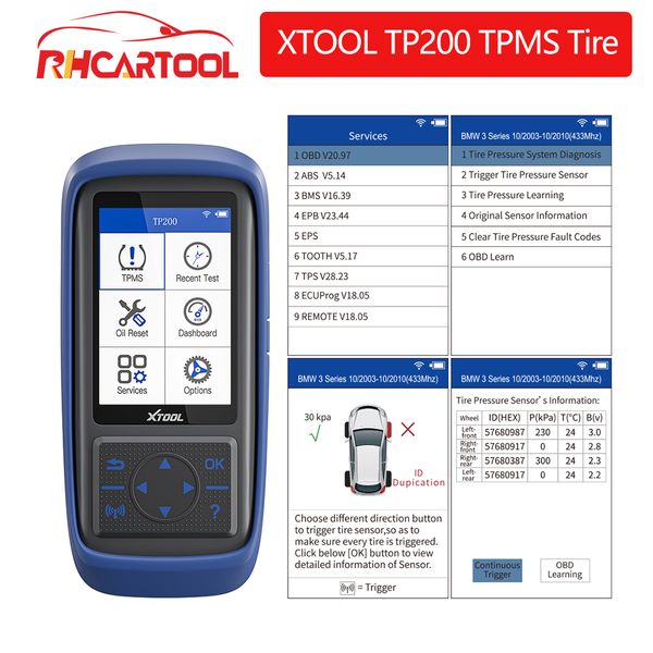 

2010 xtool tp200 tpms давление в шинах obd диагностический инструмент чтения записи датчика id значение abs bms epb ecu панель обновления об