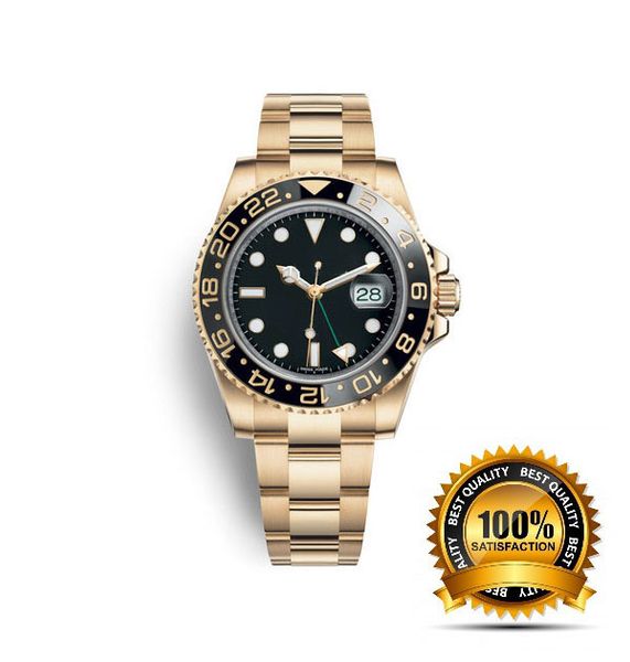 

boutique fashion business gmt2 sapphire glass gold dial ceramic rotating bezel men stainless steel automatic mechanical watch, Slivery;brown