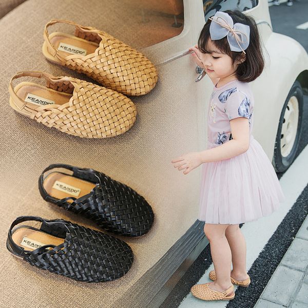 

горячая продажа тканых детские сандалии, модные дикие легкие мягкие обувь для девочек, резинка pull-на дизайн мальчиков обувь, Black;red