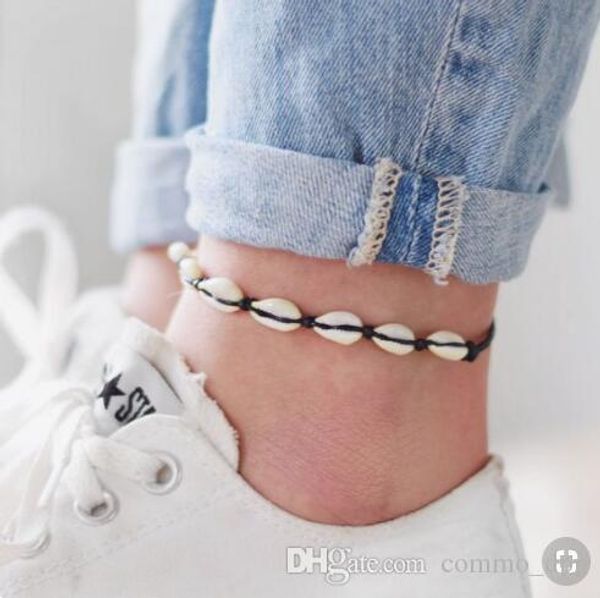 

bohemian sea shell anklet for women girls black handmade string rope chains summer beach ankle bracelet on leg men boho jewelry gift, Red;blue