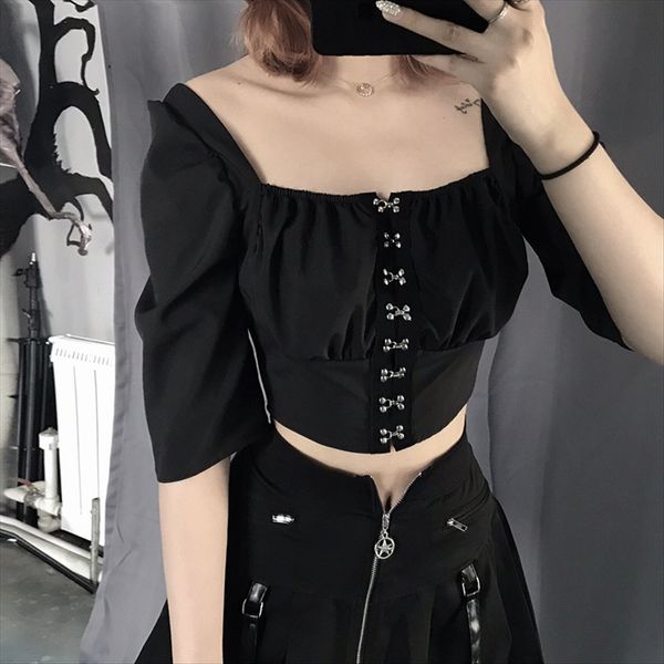 

2019 women's slim square collar half sleeve navel 2019 women's t-shirt slim square t-shirt collar half sleeve navel top, White