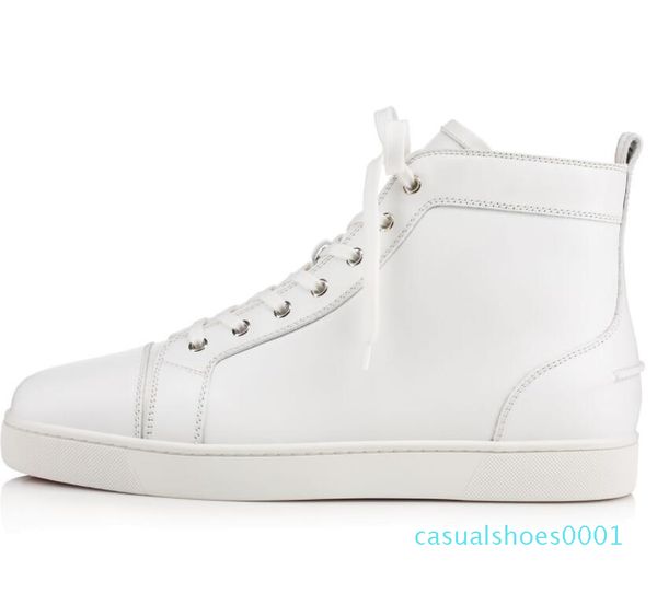 

factory sale -- black,white leather men's flat high red bottom sneakers men famous brand leisure louisflats party wedding eu35-46 c01