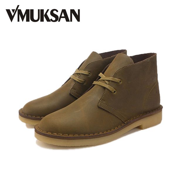 

vmuksan new 2016 mens ankle boots rubber leather suede boots classic men's shoes desert lace up botas motocross, Black