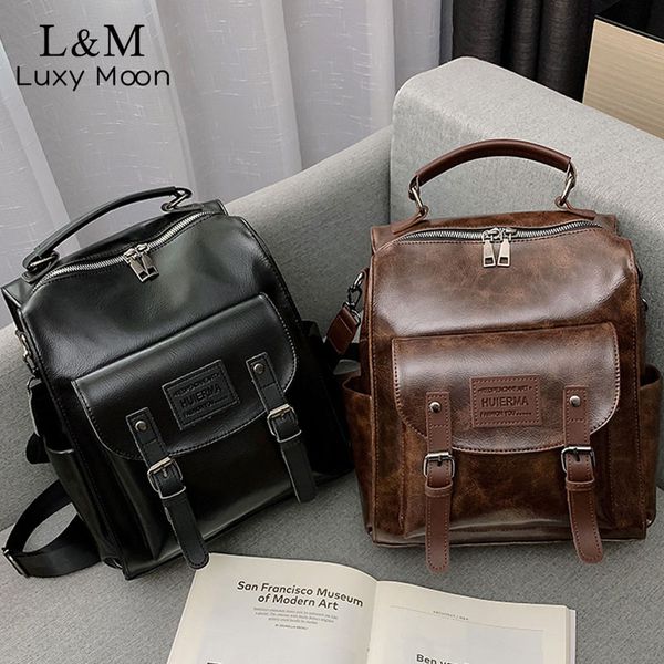 

leather backpacks women vintage female shoulder bag sac a dos ladies travel bagpack mochilas school bags for girls bag xa571h