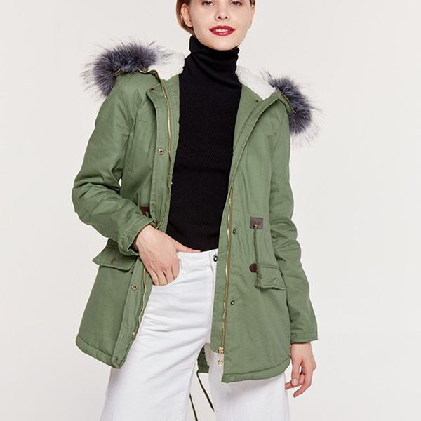 

women winter fleece long sleeve hooded outdoor wind warm zip pocket jacket coat, Black