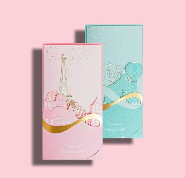 

50pcs tiffany blue pink laser cut wedding invitations cards with envelopes greeting card for wedding bridal shower, customized