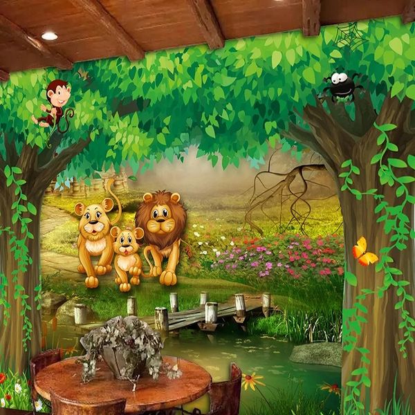 

new custom large mural 3d wallpaper cute forest lion family children's bedroom mural tv back wall decor deep 5d embossed