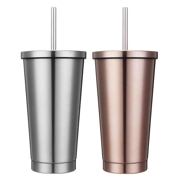 500ml Stainless Steel Insulated Travel Coffee Mug Tumbler Sweat Free Tea Beer Juice Cup Flask Water Drinking Bottle With Straw