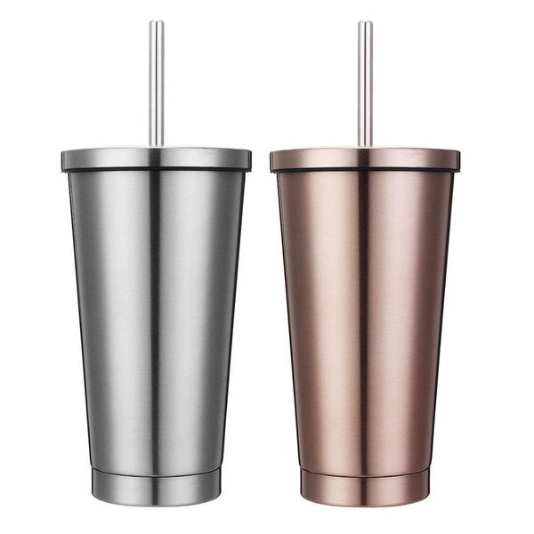 

500ml stainless steel insulated travel coffee mug tumbler sweat beer juice cup flask water drinking bottle with straw