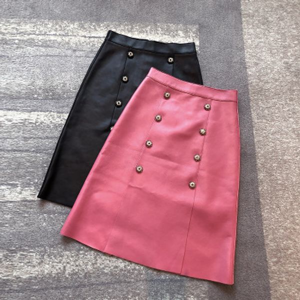 

2020 women spring genuine real sheep leather skirt e30, Black