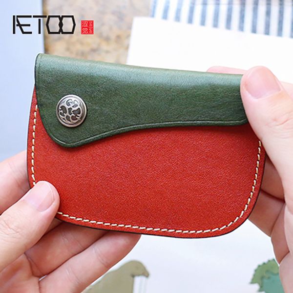 

aetoo collision color irregular wallet planting tanning cowhide retro leather driver's card pack card bag, Red;black