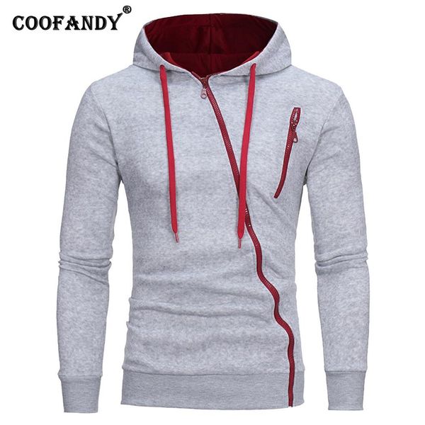 

men autumn casual solid long sleeve hooded zipper drawstring sweatshirt, Black