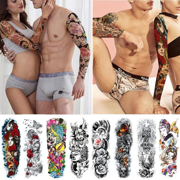 

full arm temporary tattoo sticker for couples 2 piece jesus fake light waterproof sleeve tattoo flower for man and women