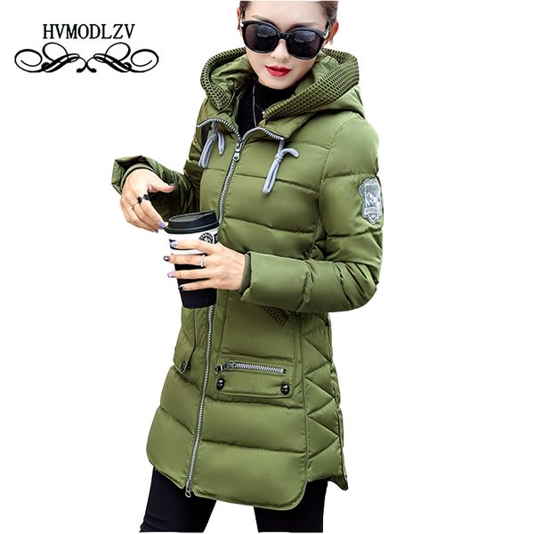 

winter jacket coat women 2017 new style hooded slim medium long plus size down cotton parkas lady female coats 7xl lj540, Black