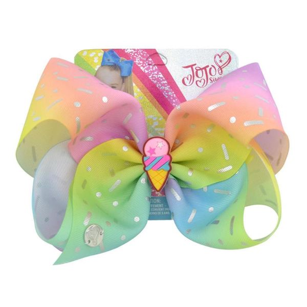 

1piece 8" jojo bows jojo siwa mermaid unicorn rainbow printed bow for girls handmade boutique clip hair accessories 051, Slivery;white