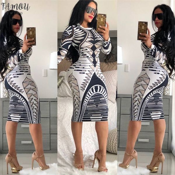 

print novelty bandage bodycon dress women long sleeve knee-length casual dress elegant slim midi party dresses vestidos, Black;gray