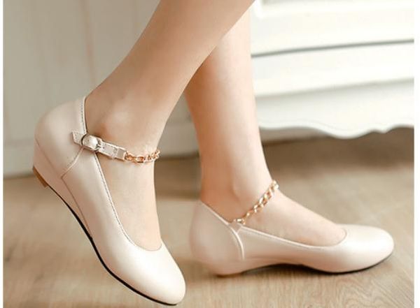 

women's shoes in spring and autumn slope heel round head @89, Black