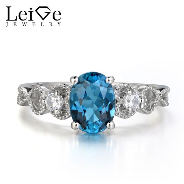 

leige jewelry london blue z ring 925 sterling silver jewelry oval cut blue gemstone wedding engagement rings for women, Golden;silver