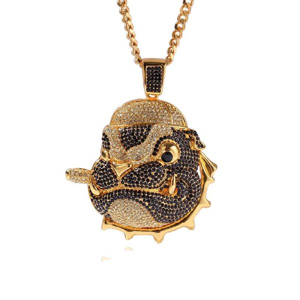 

Хип-Хоп Мопс Кулон Ожерелье Золото 18 К Ювелирные Изделия Iced Out Bling Цирконий Голова