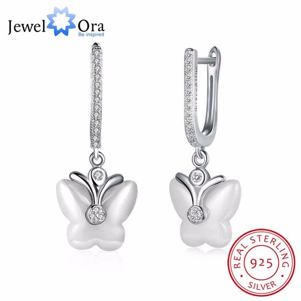 

new women genuine 925 sterling silver earrings with white ceramic butterfly shape drop earrings for women gift jewelora ea101942