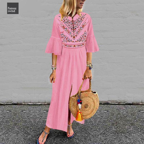 

белое платье богемского printd флаттер рукава 2019 sexy v шеи рябить рукава split maxi платья отдыха casual платье плюс размер, Black;gray