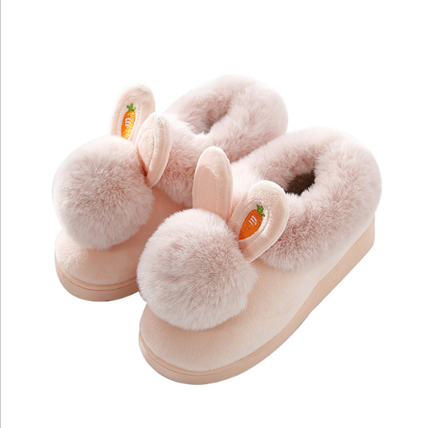 

beautiful promotion plush bow slippers home slipper house shoes ears for women men, Black