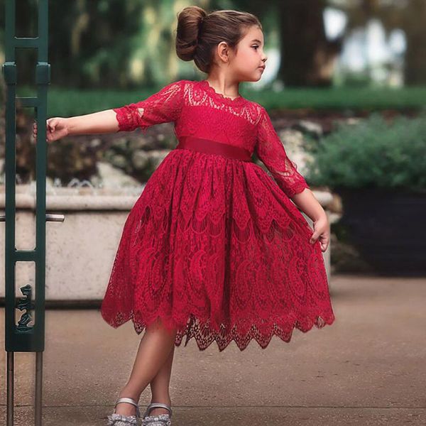 

girls dress 2020 new summer girls clothes lace design kids princess dress children clothing kids birthday red, Red;yellow