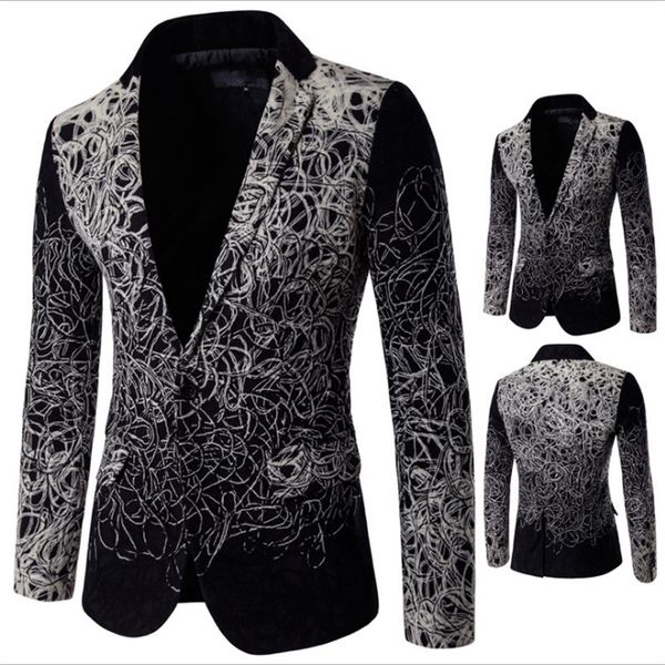 

xiu luo 5xl spring autumn winter fashion male flower suit slim casual print blazer singer stage show jacket coat 2019 new, White;black
