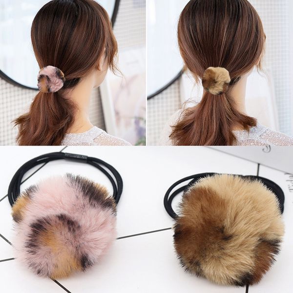 

bun korean soft party cute fake fur pearl valentines gift hair rope leopard 1pc hair accessories elastic adjustable