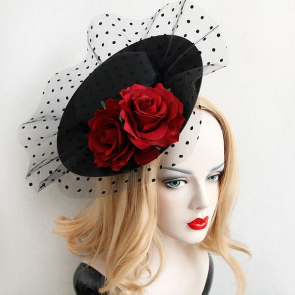 

women gothic rose headwear wedding party polka dot fascinator hat veil hair clip