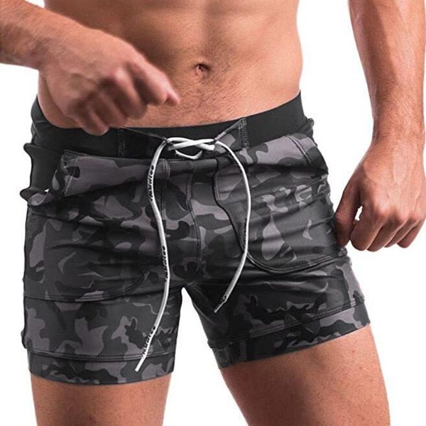 

2020 men swim sports shorts camouflage swimwear swimming trunks comfortable beach underwear running boxer briefs with pocket 2xl