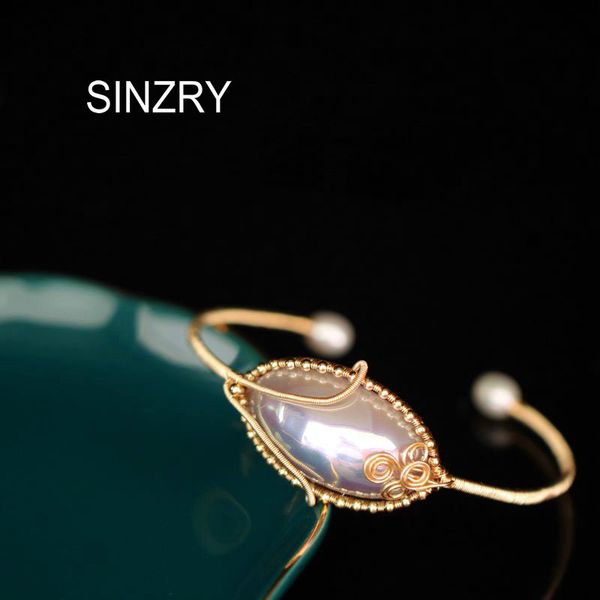 

sinzry handmade creative vintage palace exaggerated mabe pearl charm cuff bangles elegant jewelry accessory, Black