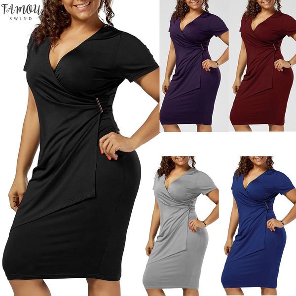 

fashion dress bodycon dress women summer dresses women plus size v-neck solid short sleeve bodycon dress, Black;gray