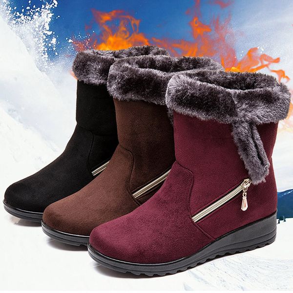 

women boots 2019 new snow boots for winter shoes woman wedges heels botas mujer plus size 43 ankle for women booties, Black