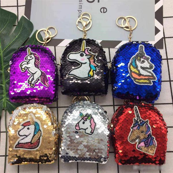 

girls mermaid unicorn glittering sequin coin purse with cute plush ball money pouch women mini wallet coin bag zipper earphone package
