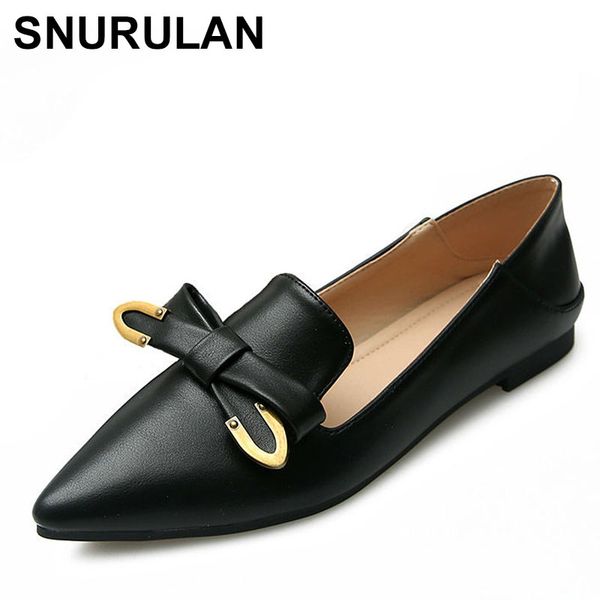 

snurulan spring non-laced shoes large size women's flat shoes 42-43 women's flat with pointed toe faux leather, Black