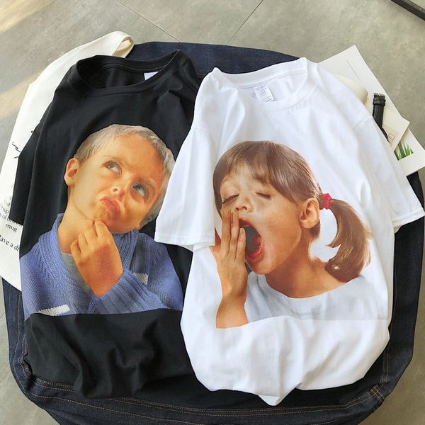 

новая мода унисекс забавный ребенок печати повседневная лайкра хлопок o-образным вырезом с коротким рукавом harajuku мужчины женщины рубашки, White