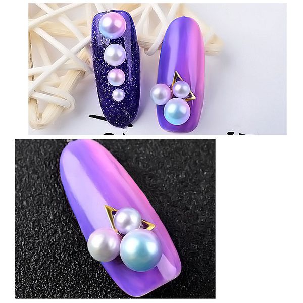 

3/4/5/6mm mixed size 3d nail art tips decoration gradient color nail polishing round beads diy manicure qq99, Silver;gold