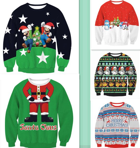 

wholesale new christmas design fashion couples womens cartoon funny 3d print sweatshirt casual crewneck printed jumper 1922, Black