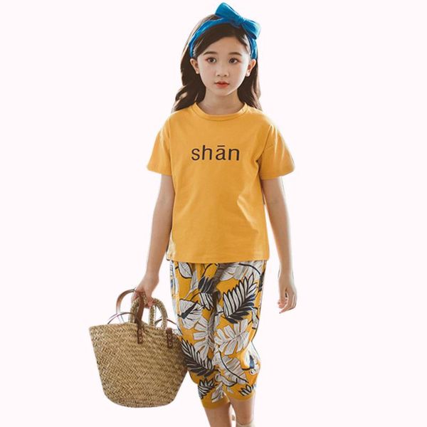 

summer clothing set for girls 2020 girls suit teenage clothes for kids 6 8 12 year girl clothing letters t-shirt+floral pants, White